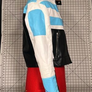 Stoosh Black and White Leather Jacket Bold Colorblock Design